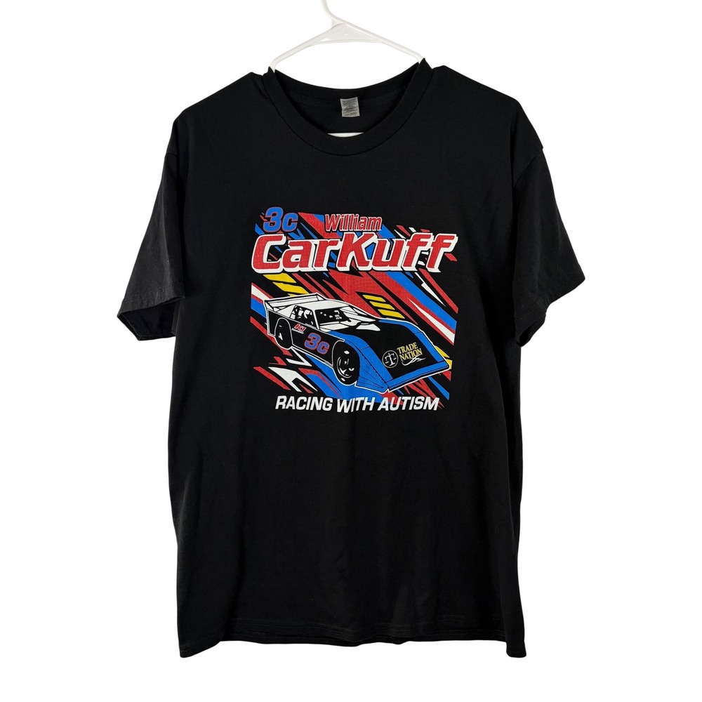 Gildan William CarKuff 3c Racing With‎ Autism Black Graphic T-Shirt Mens Large